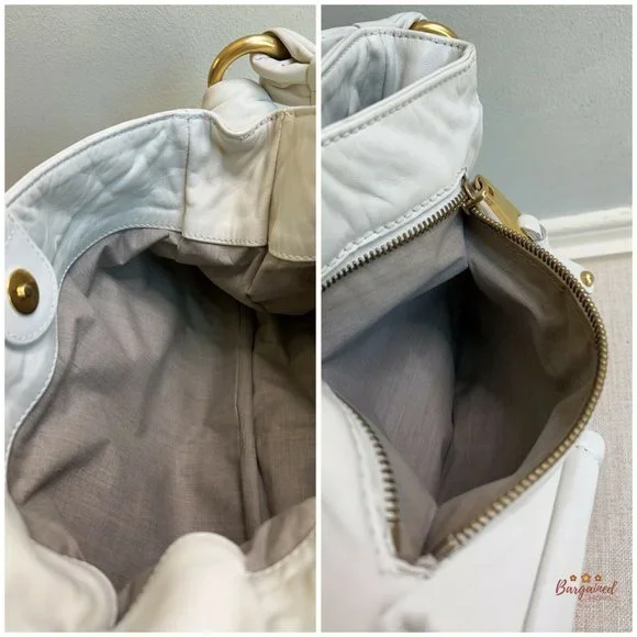 Authentic MARC JACOBS Off White Italian Calfskin Leather Mercer Sofia Hobo Bag